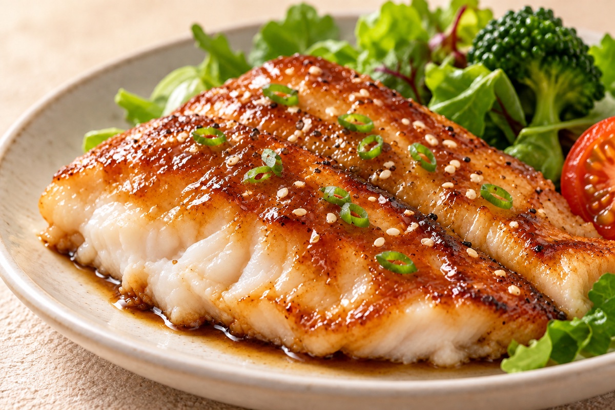 照り焼き味の白身魚の調理イメージ